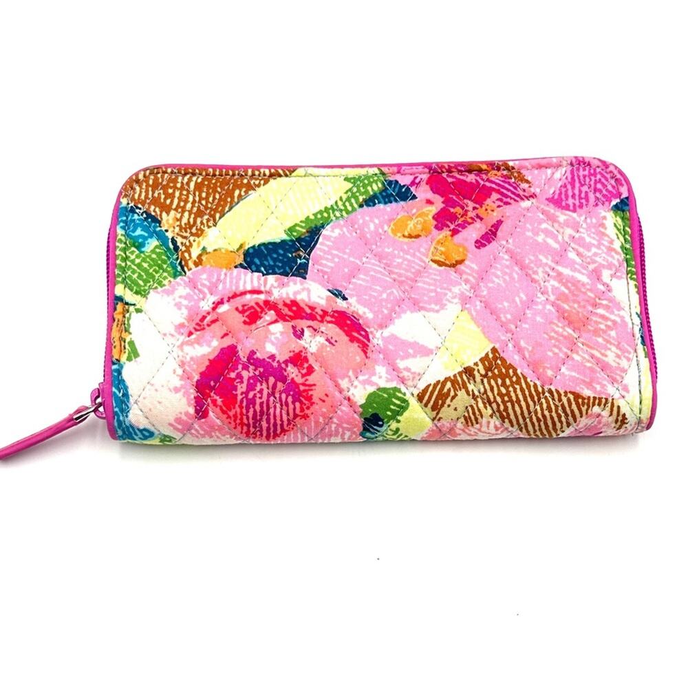 Vera Bradley SUPER-BLOOM RFID Abstract Floral zip around fabric Wallet